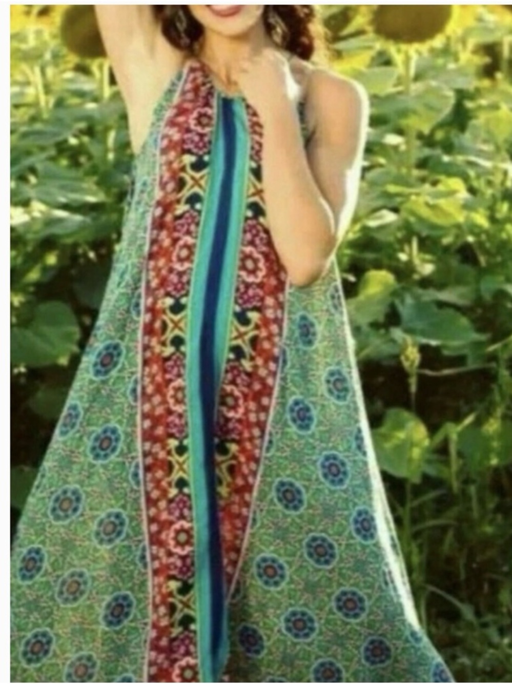 Anthropologie Multicolor Floral Halter Sundress in Teal, Orange & Pink